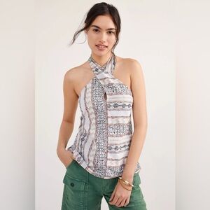 Anthropologie Leanne Jacquard Halter Tank Boho Woven Sleeveless Top Size Small